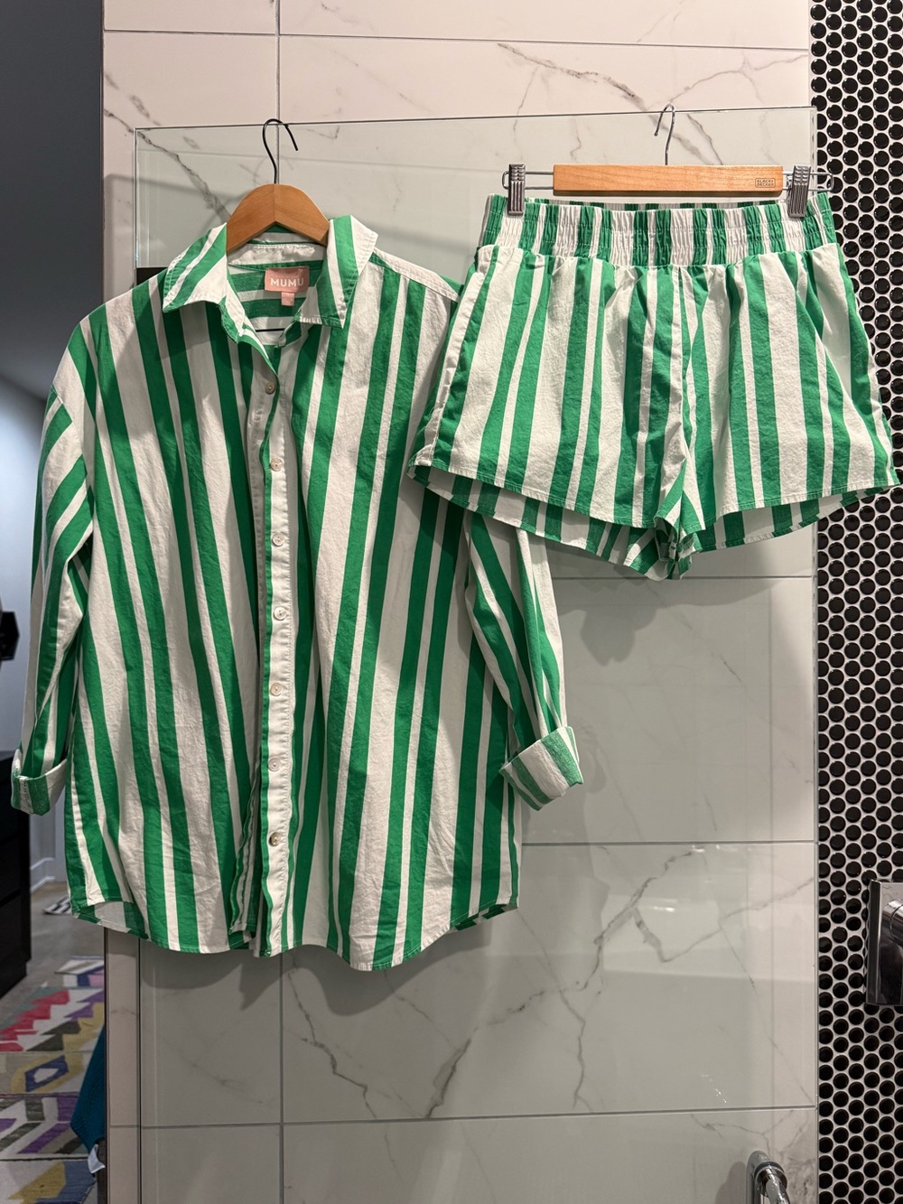 Show Me Your MuMu Green and White Striped Cotton Shirt and Shorts Set